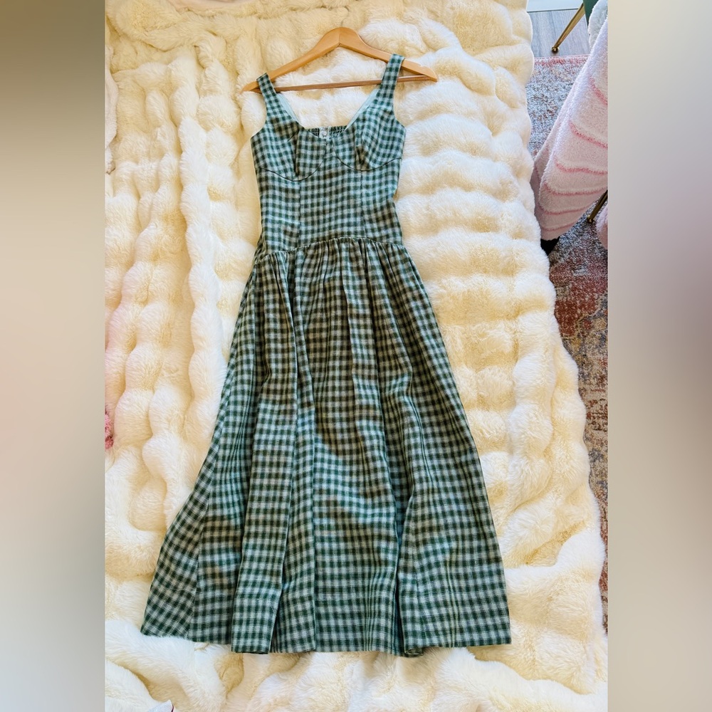 Reformation Green Gingham Midi Dress - Picture 6 of 9